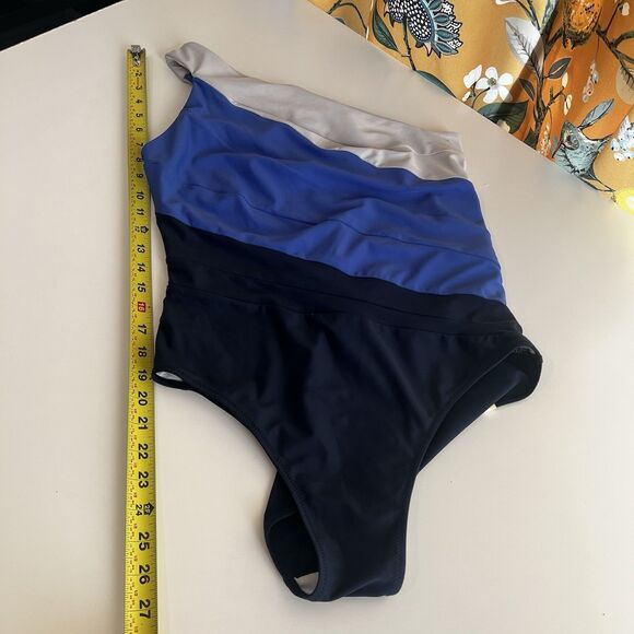 Summersalt Women’s 12 Sidestroke One Shoulder One Piece Swimsuit Blue Stripe - Picture 8 of 8